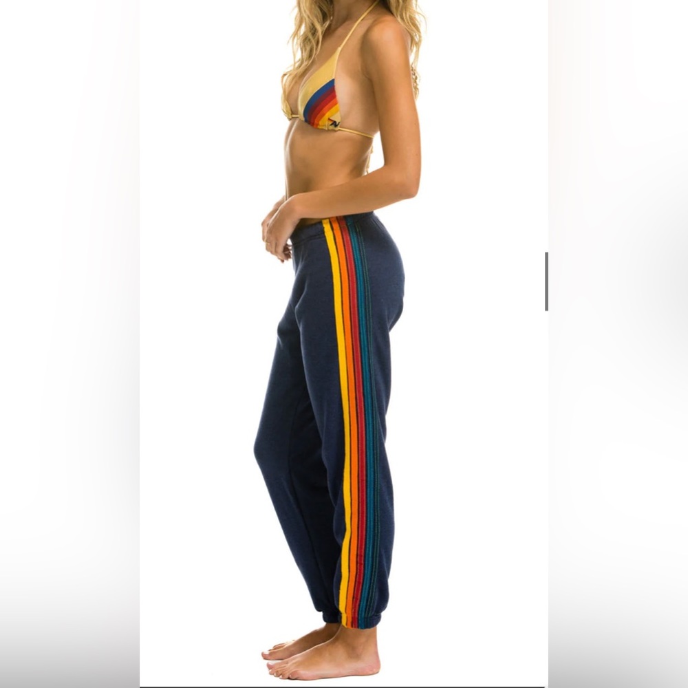 Aviator Nation 5 striped Navy sweatpants/ joggers size medium. Gently used.